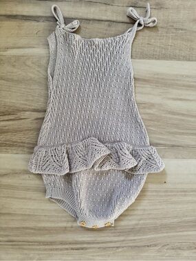Knit Ruffle Baby Romper in Light Beige